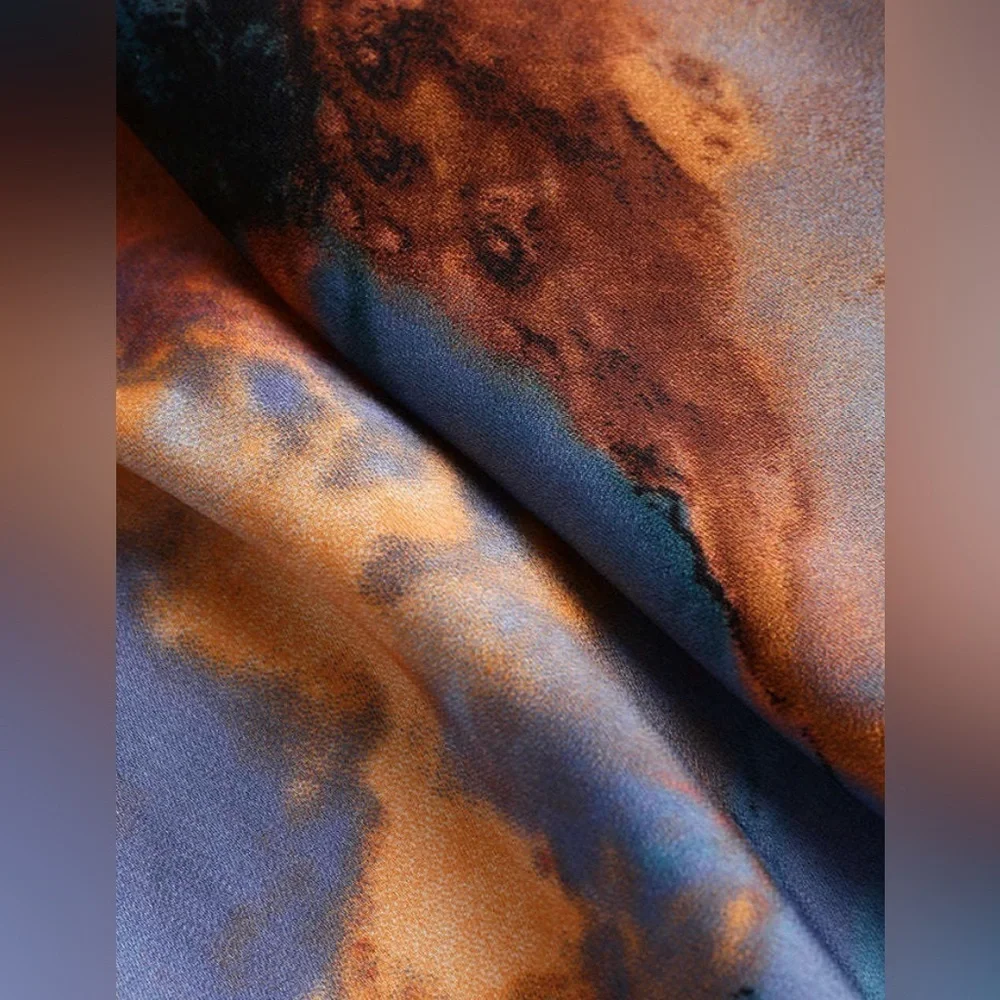 MICAS Abstract Print Drape Front Satin Romper Size Small